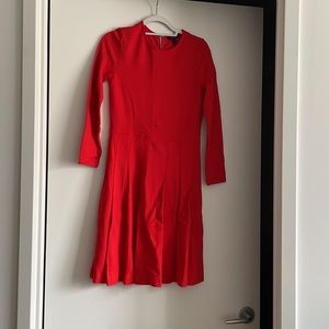 JCrew pleated, long-sleeved dress in red